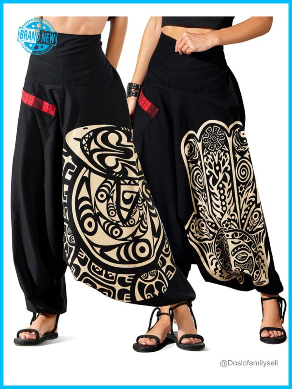 Women's Cotton Harem Pants Set of 2 Printed Loose Yoga Lounge Pants